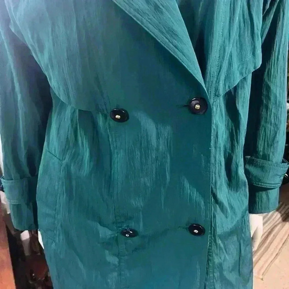 90s trench coat, green trench  coat, Junior Gallery by Fen-nelli Size 9/10 - Picture 2 of 8